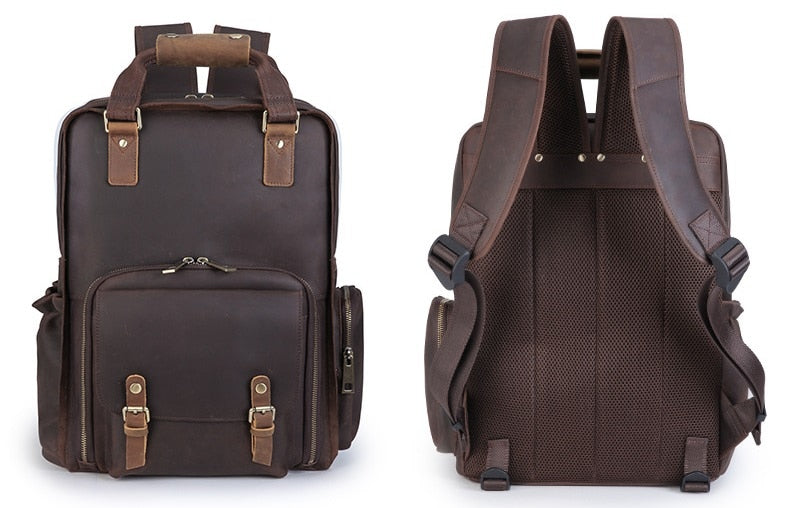 The Gaetano | Large Leather Backpack Camera Bag with Tripod Holder from STEEL HORSE LEATHER