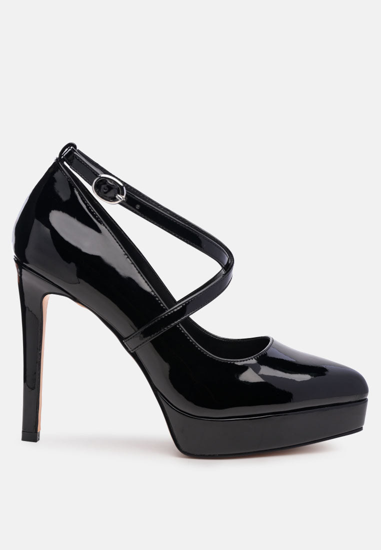 Pixie Dust Patent Faux Leather Cross Strap Pumps from London Rag International