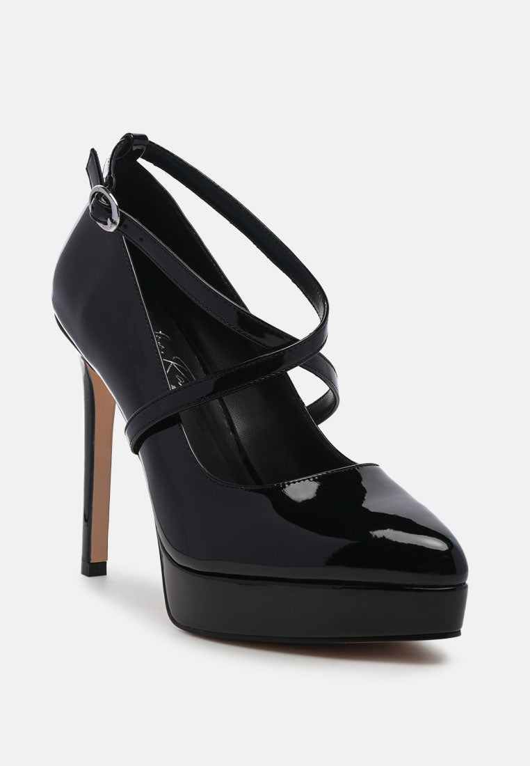 Pixie Dust Patent Faux Leather Cross Strap Pumps from London Rag International