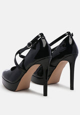 Pixie Dust Patent Faux Leather Cross Strap Pumps from London Rag International