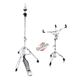2-PACK Drum Hardware Set- Hi-Hat Stand & Snare Drum Stand by GRIFFIN | Hi Hat Cymbal Pedal With Pull Chain | Chrome Double Braced Kit | Mount Basket for Standard Snares, Tom Drums & Practice Pad from GeekStands.com