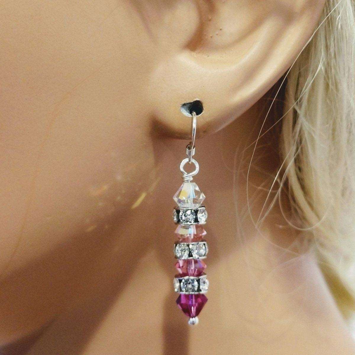 Hot Pink Ombre Stacked Crystal Sterling Silver Earrings from Alexa Martha Designs