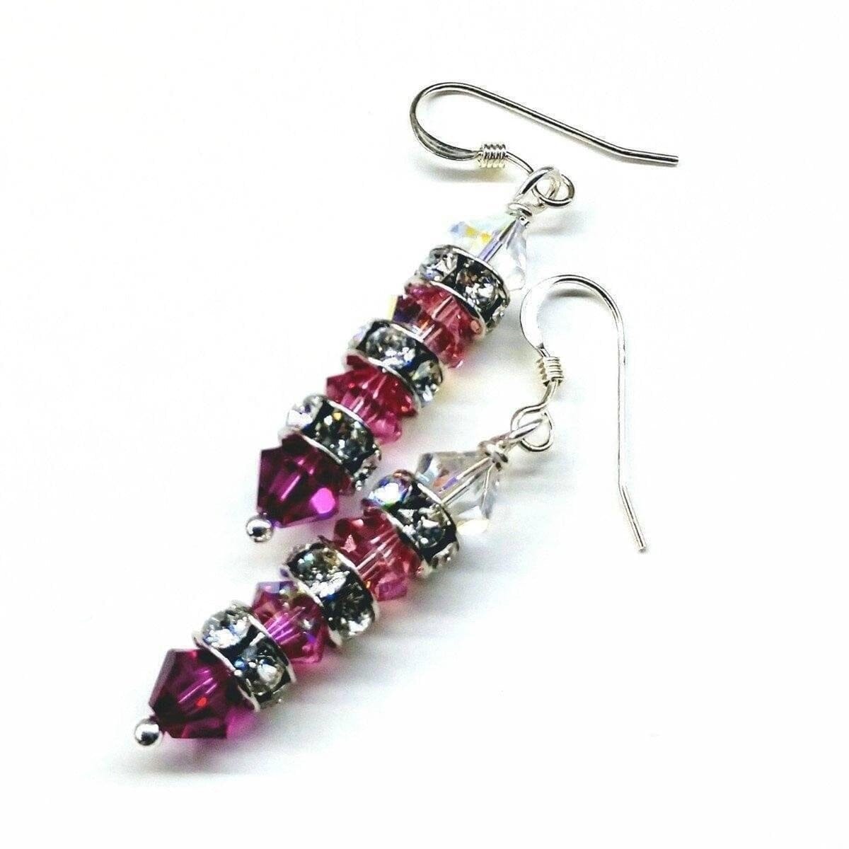 Hot Pink Ombre Stacked Crystal Sterling Silver Earrings from Alexa Martha Designs