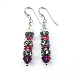 Hot Pink Ombre Stacked Crystal Sterling Silver Earrings from Alexa Martha Designs