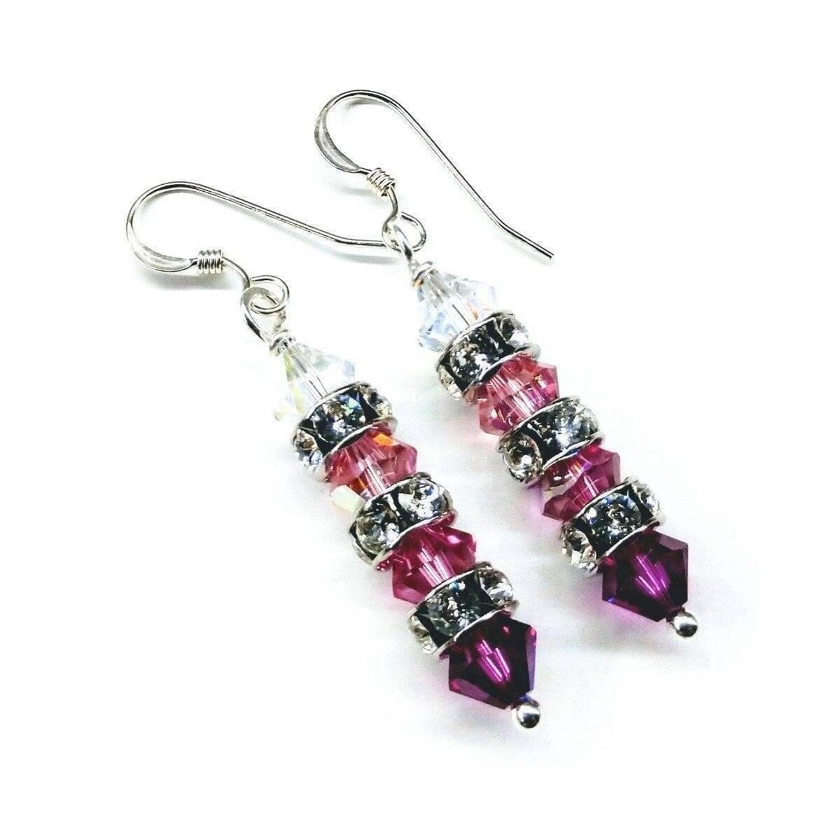 Hot Pink Ombre Stacked Crystal Sterling Silver Earrings from Alexa Martha Designs