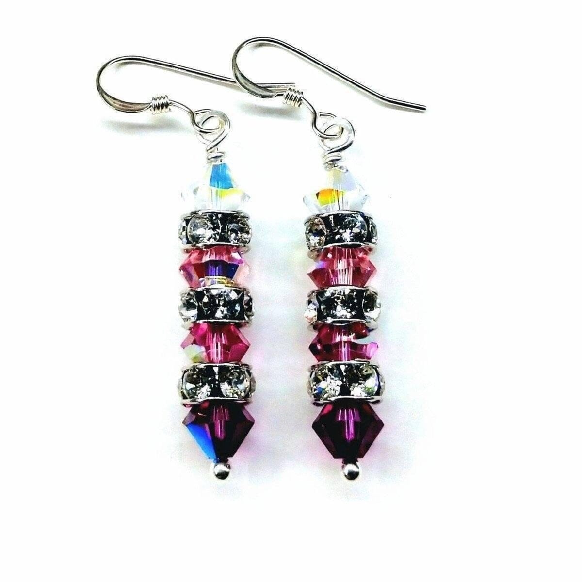 Hot Pink Ombre Stacked Crystal Sterling Silver Earrings from Alexa Martha Designs