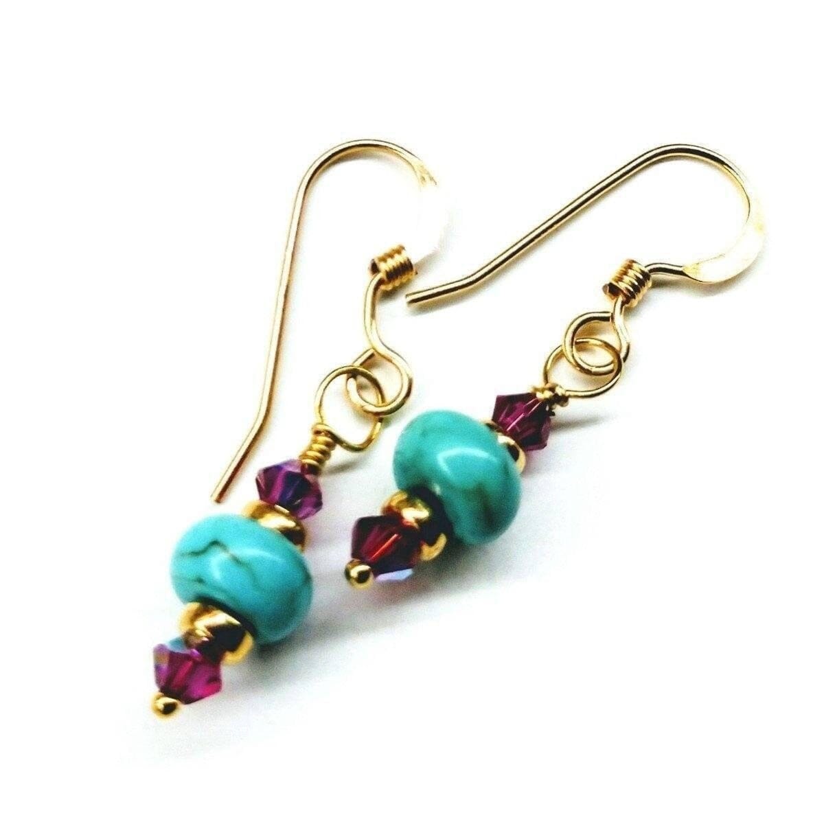 Hot Pink and Turquoise 14 K Gold Filled Earrings from Alexa Martha Designs