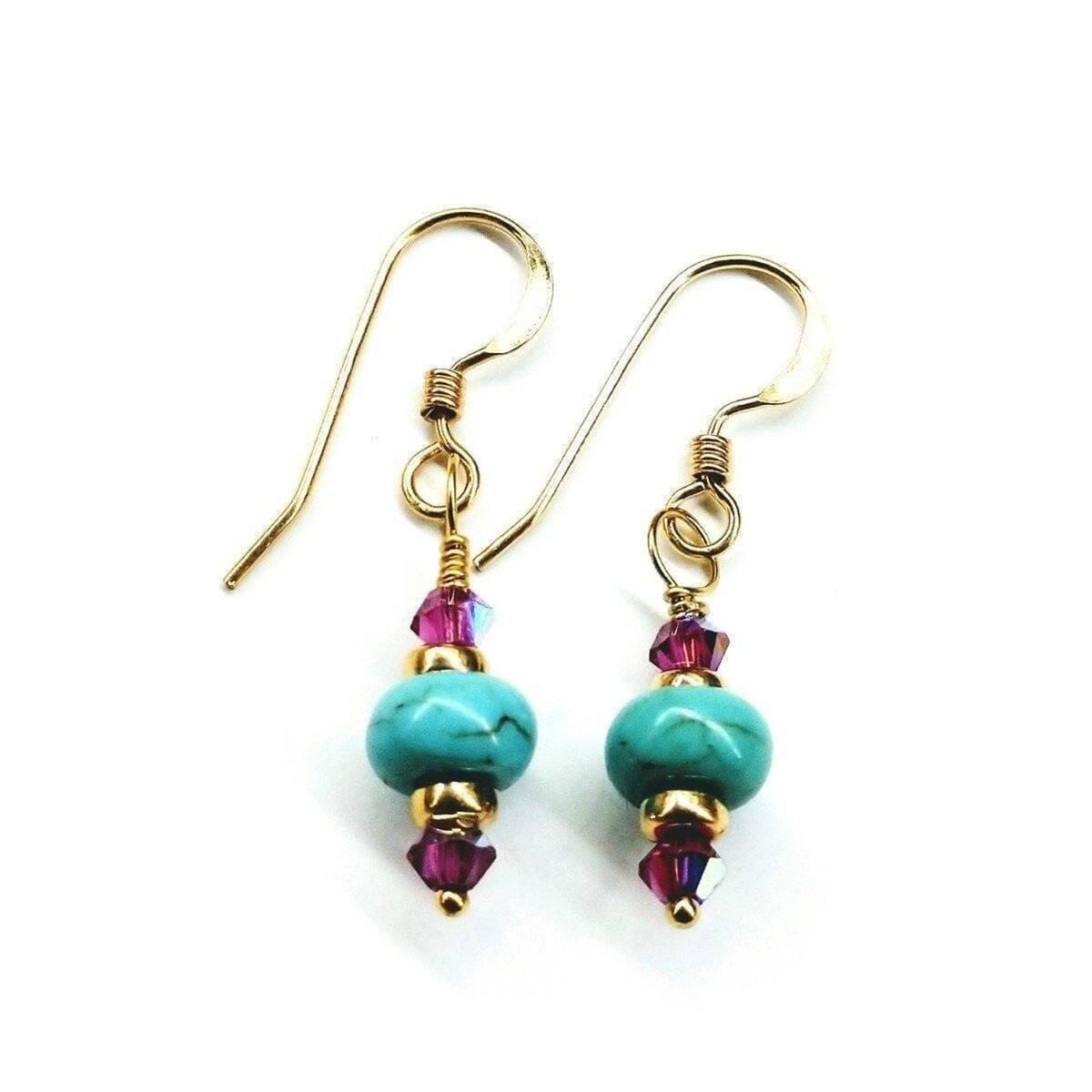Hot Pink and Turquoise 14 K Gold Filled Earrings from Alexa Martha Designs