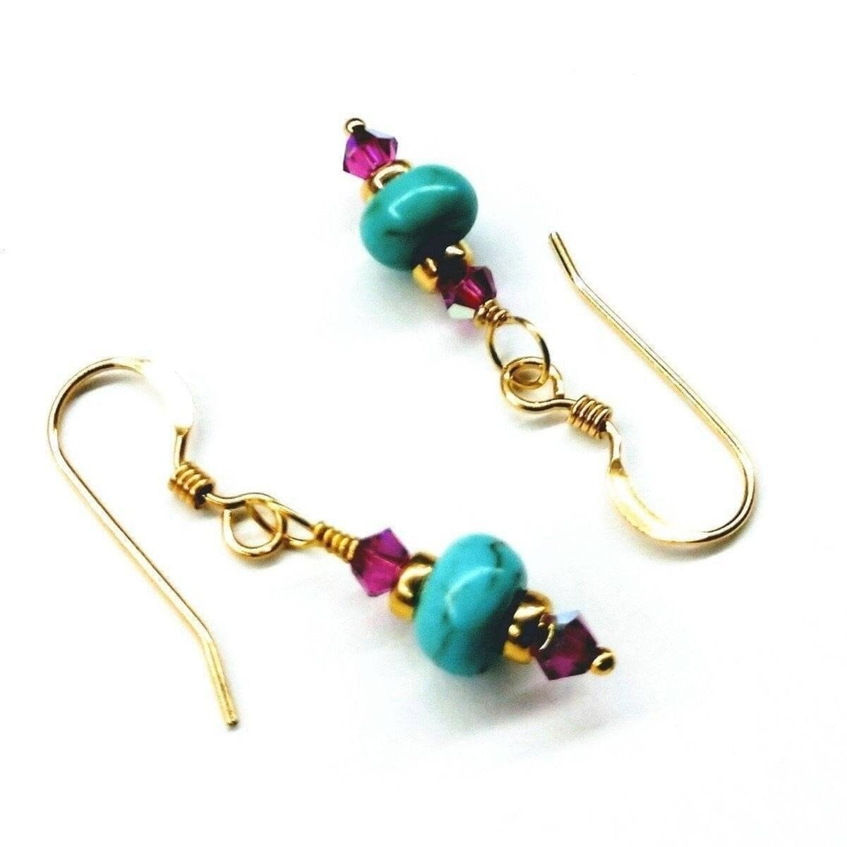 Hot Pink and Turquoise 14 K Gold Filled Earrings from Alexa Martha Designs