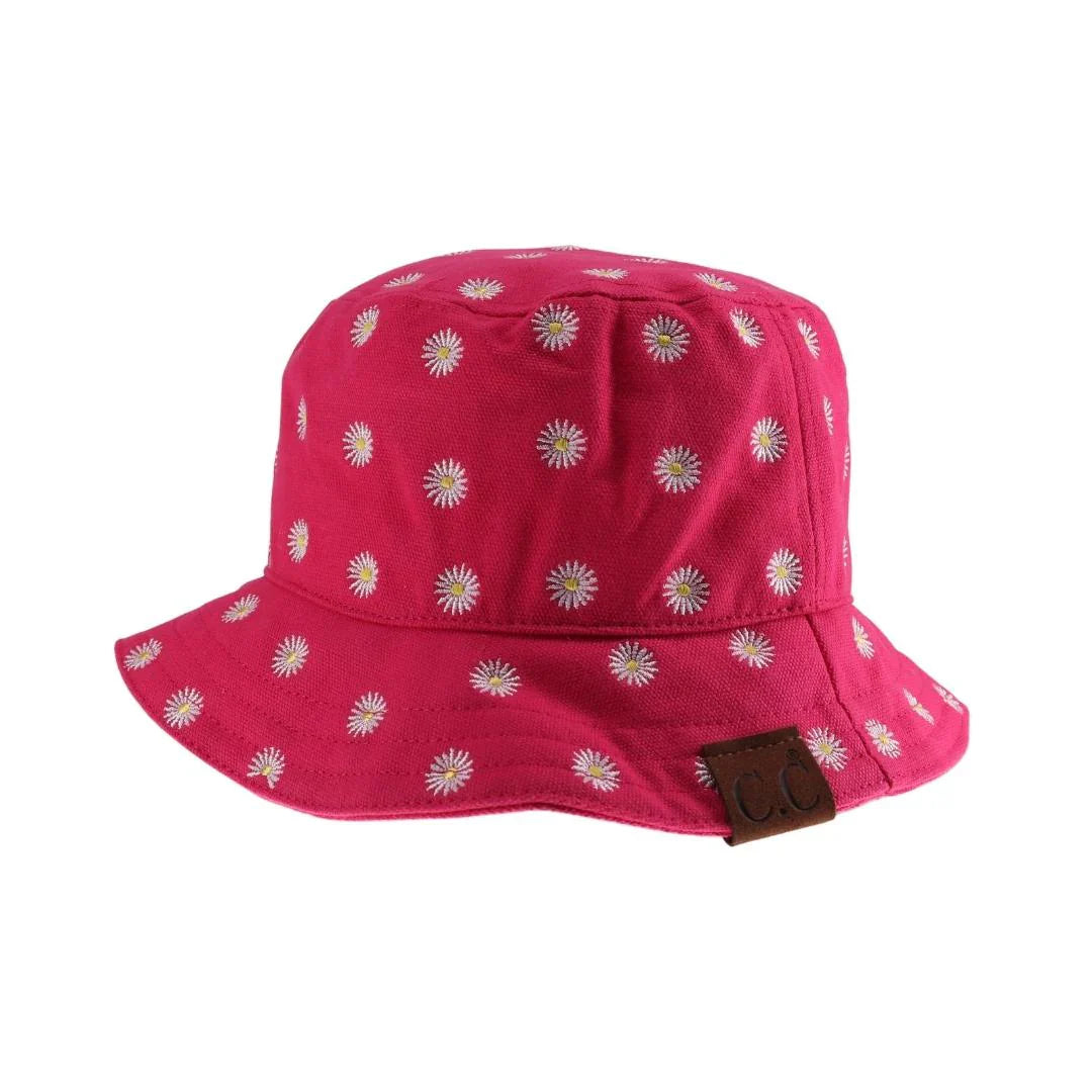 C.C Daisy Embroidered Cotton Canvas Bucket Hat from Madeline Love