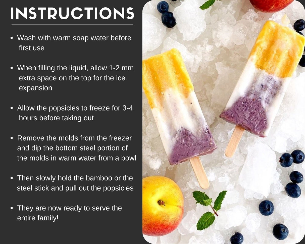 Stainless Steel Popsicle Molds, Square with Reusable Bamboo Sticks from ecozoi