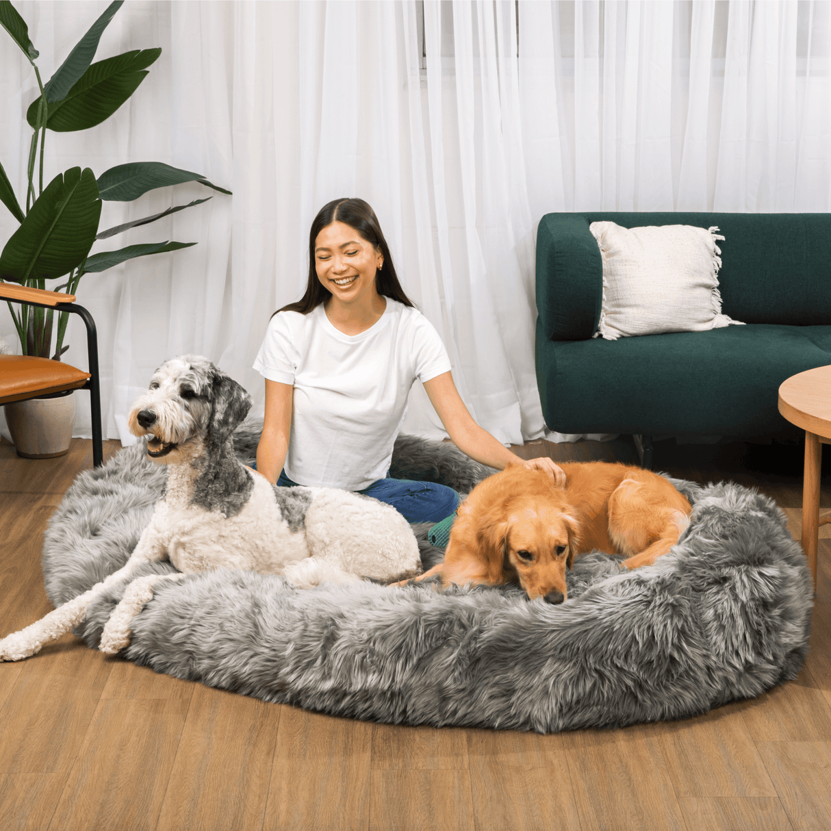 PupCloud™ Human-Size Faux Fur Memory Foam Dog Bed - Charcoal Grey From Paw.com