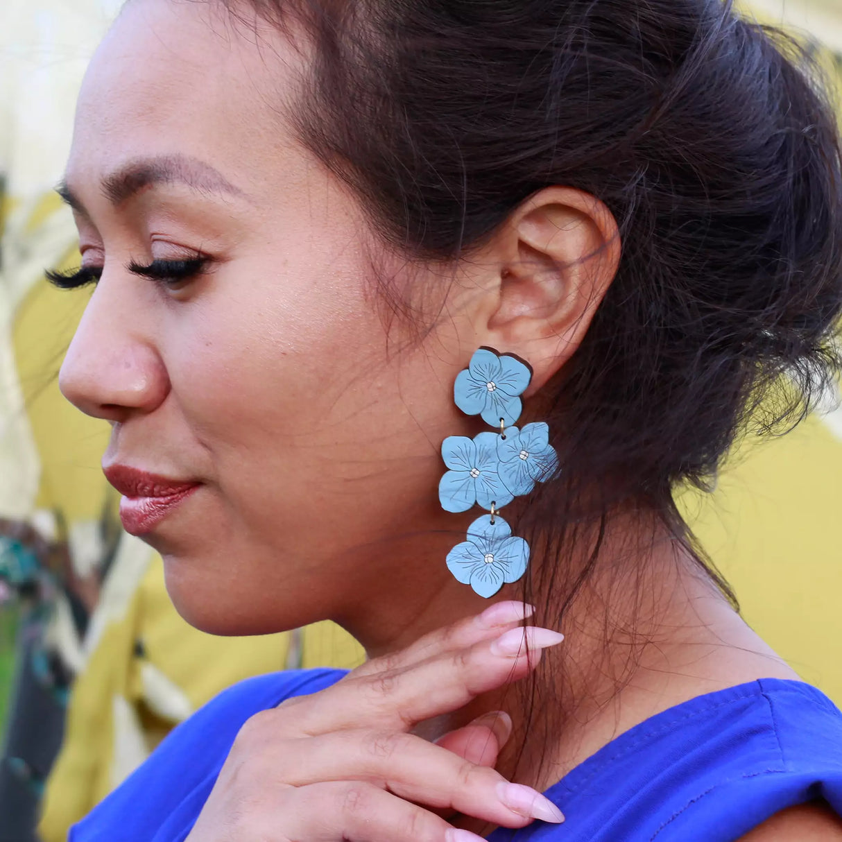 Powder Blue Hydrangea Statement Earrings from LE CHIC MIAMI