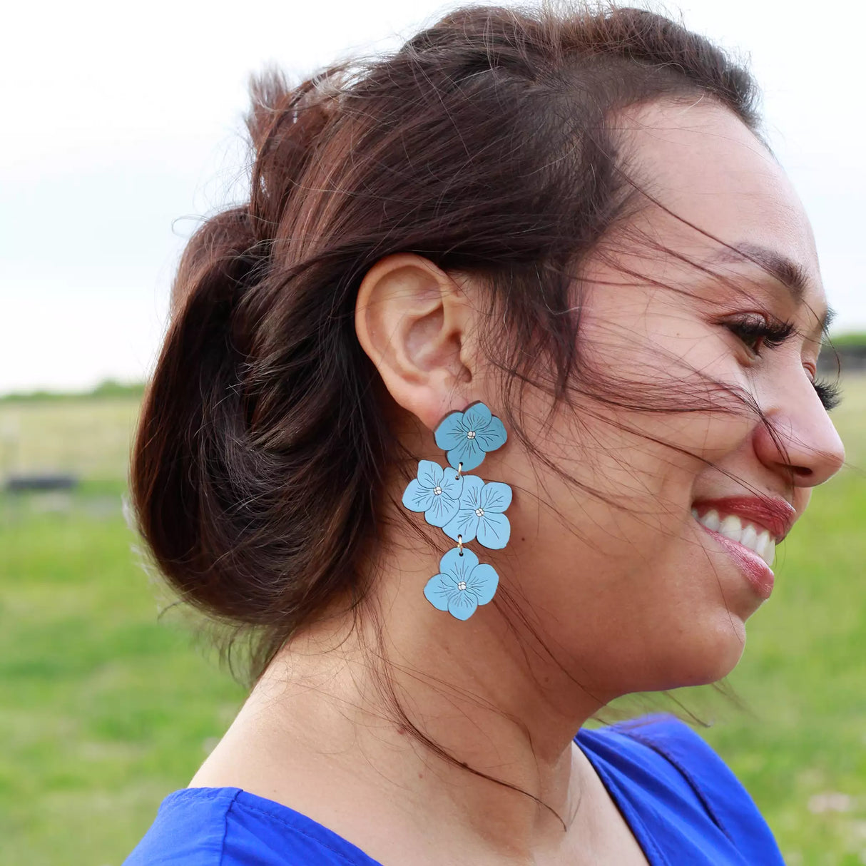 Powder Blue Hydrangea Statement Earrings from LE CHIC MIAMI