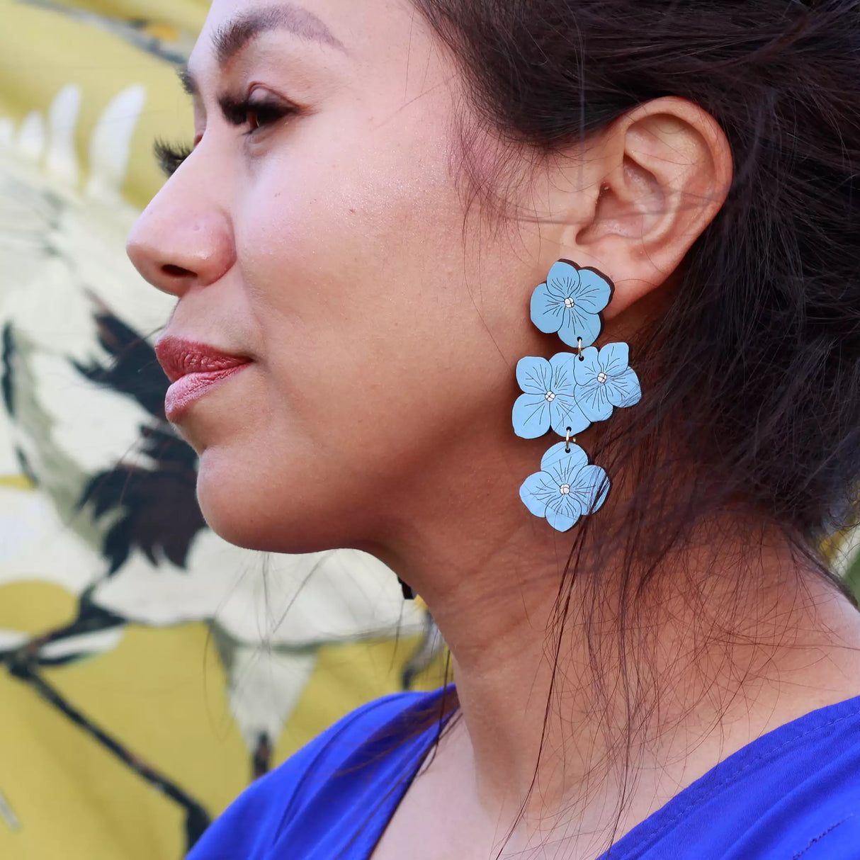Powder Blue Hydrangea Statement Earrings from LE CHIC MIAMI
