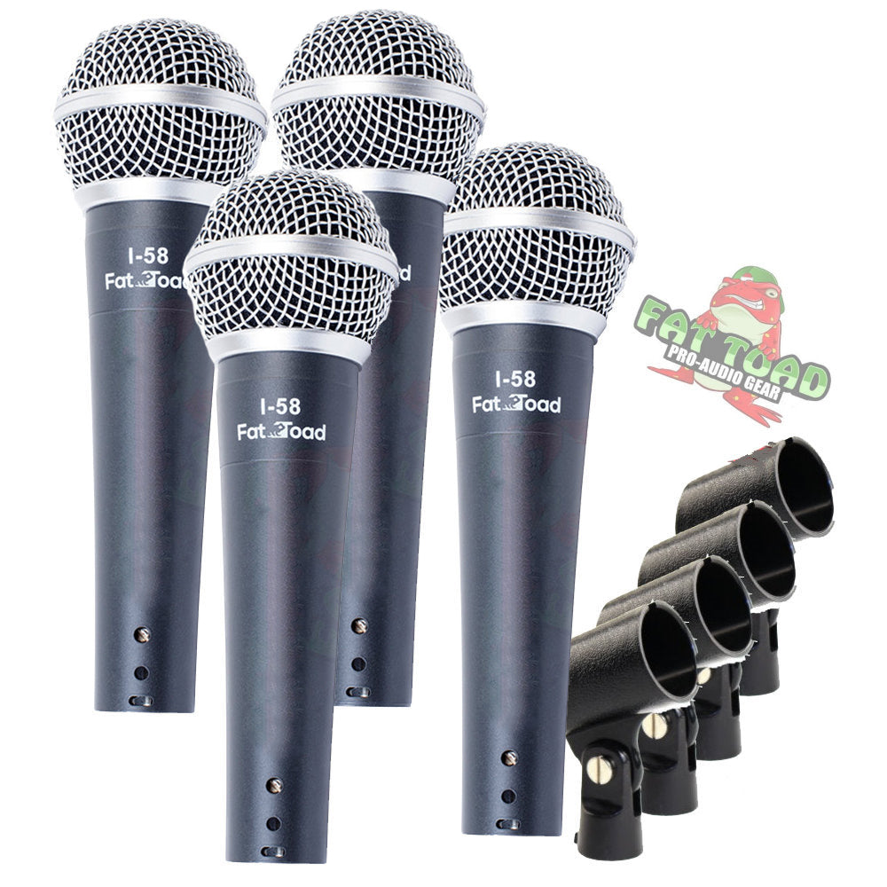 Cardioid Microphones with Clips (4 Pack) by FAT TOAD - Vocal Handheld, Wired Unidirectional Mic from GeekStands