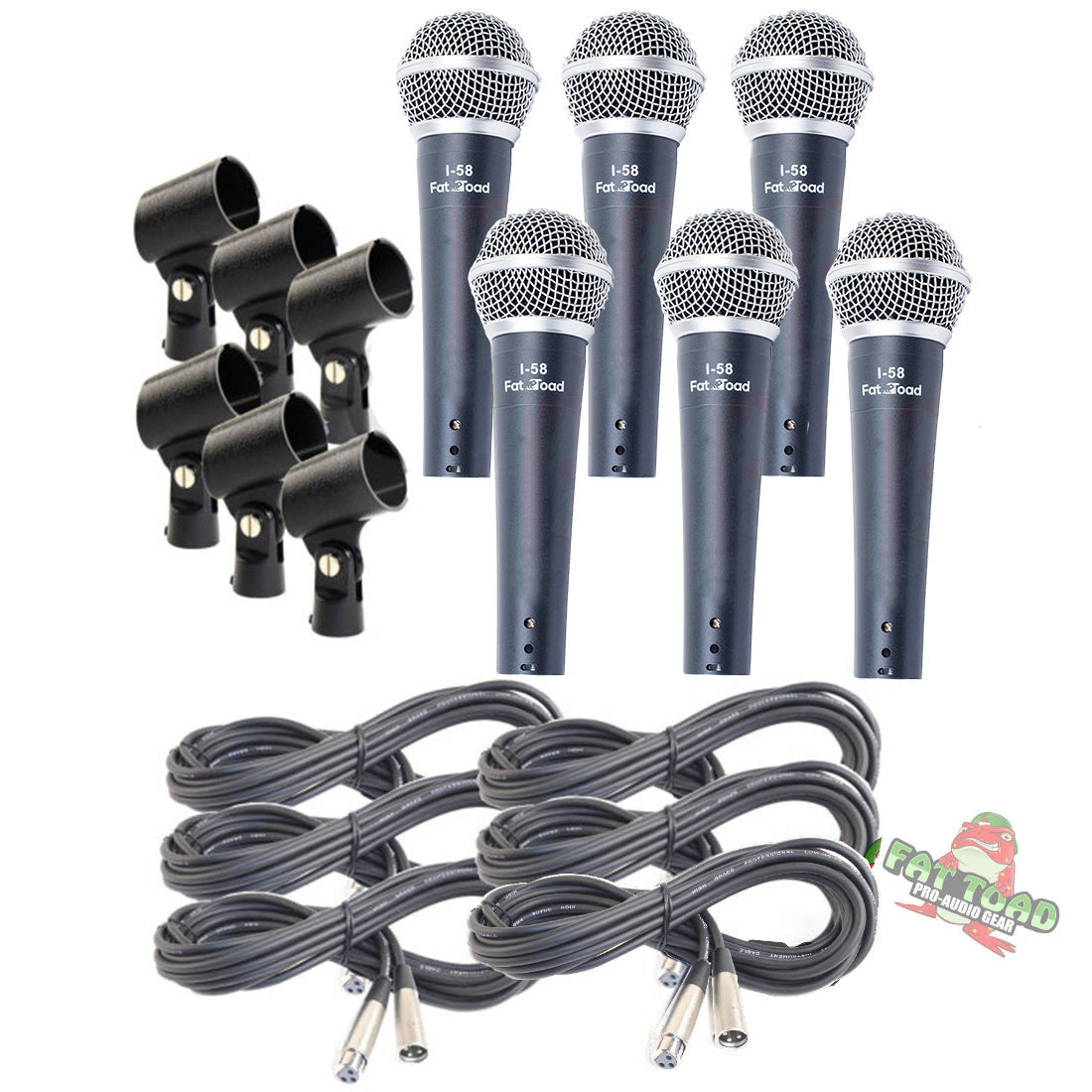 Cardioid Vocal Microphones with XLR Mic Cables & Clips (6 Pack) by FAT TOAD - Dynamic Handheld from GeekStands