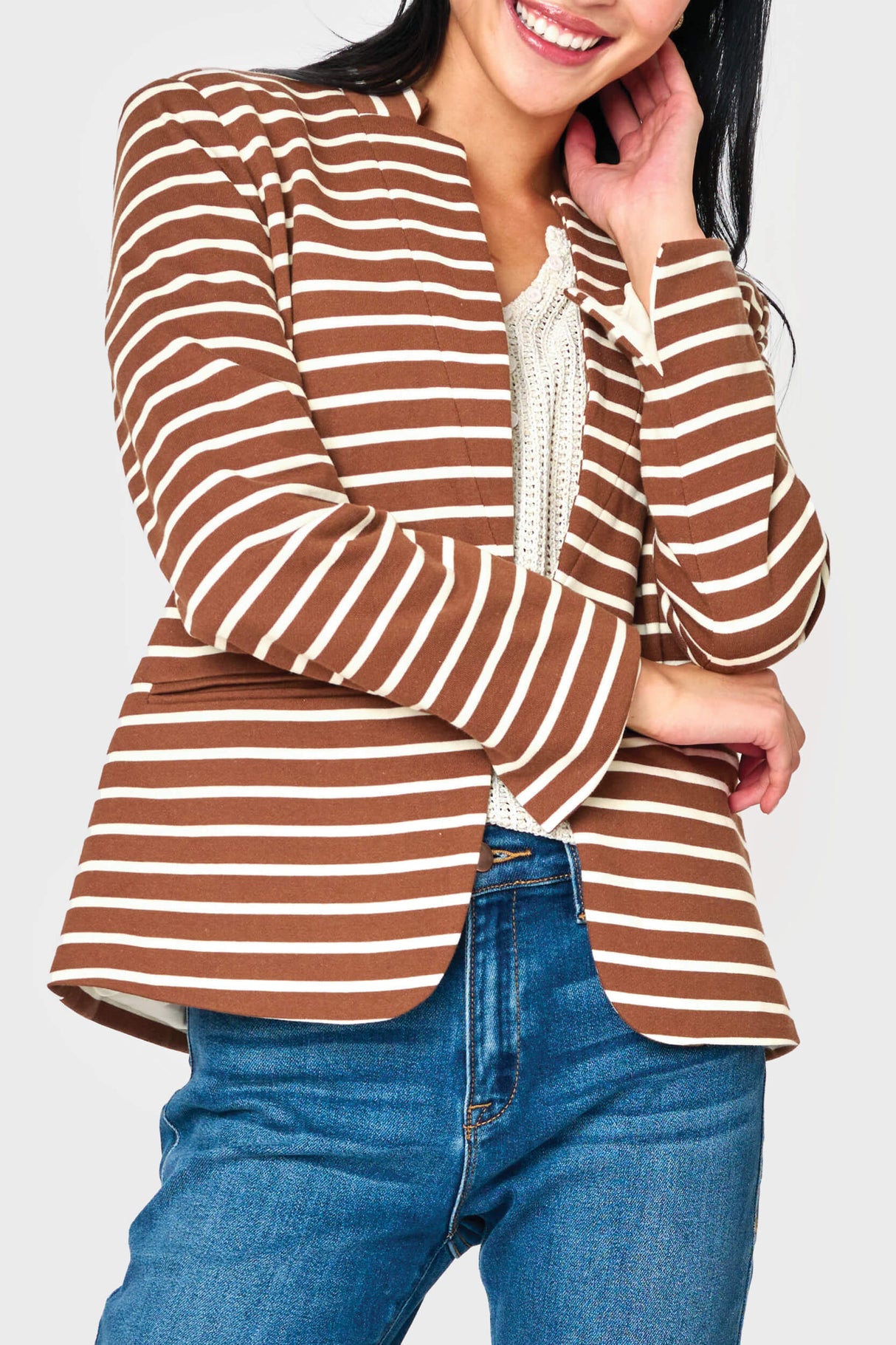 Striped Notch Collar Blazer from Gibsonlook