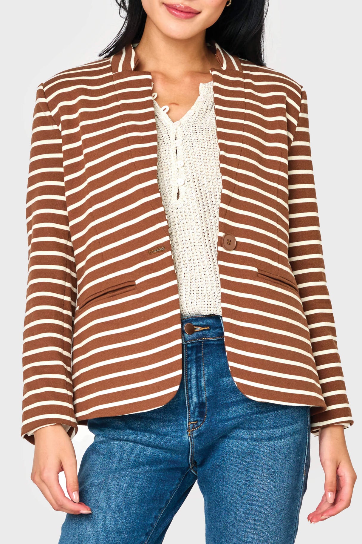 Striped Notch Collar Blazer from Gibsonlook