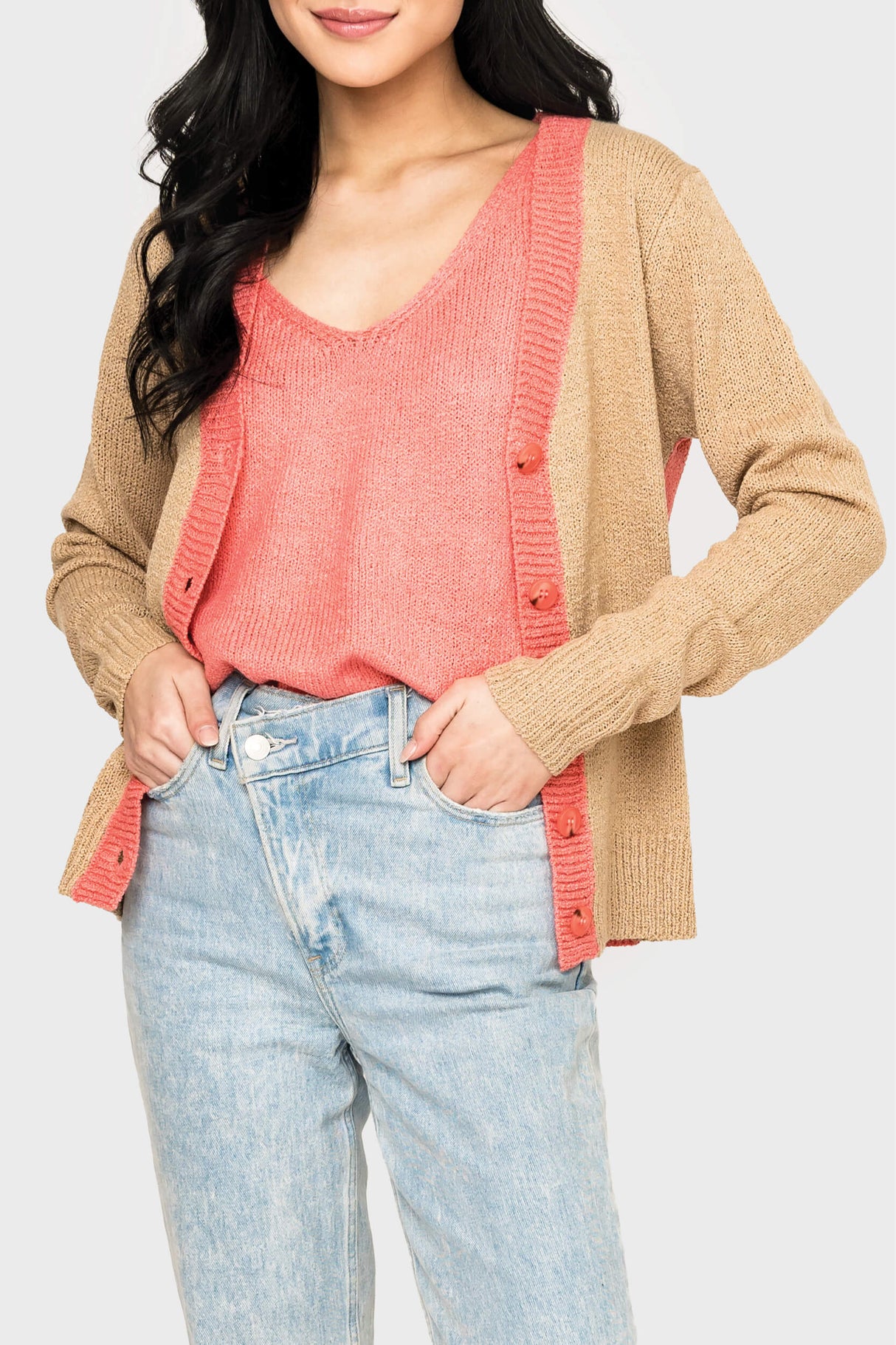 Button Front Colorblock Cardigan from Gibsonlook