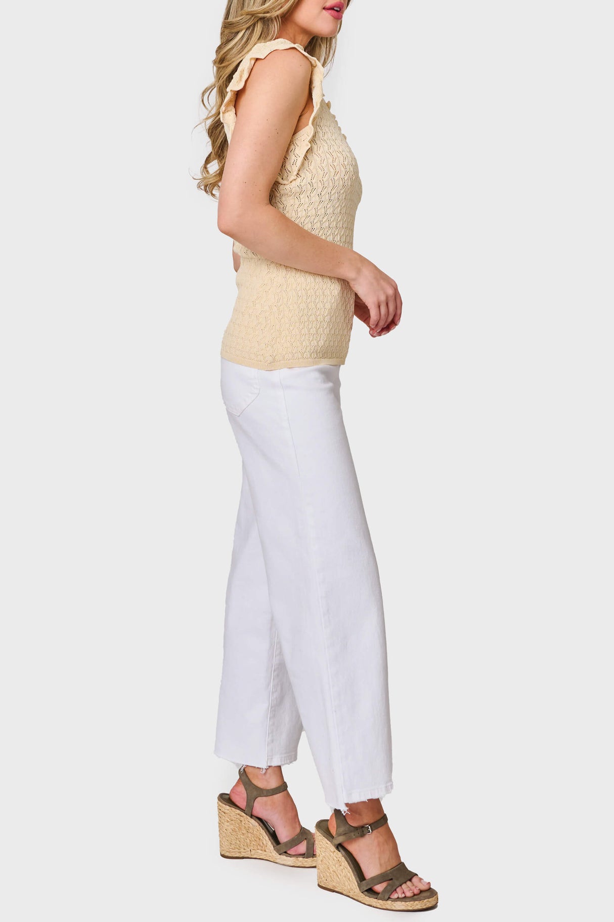 Pointelle Sweater Tank With Flutter Sleeve From Gibsonlook
