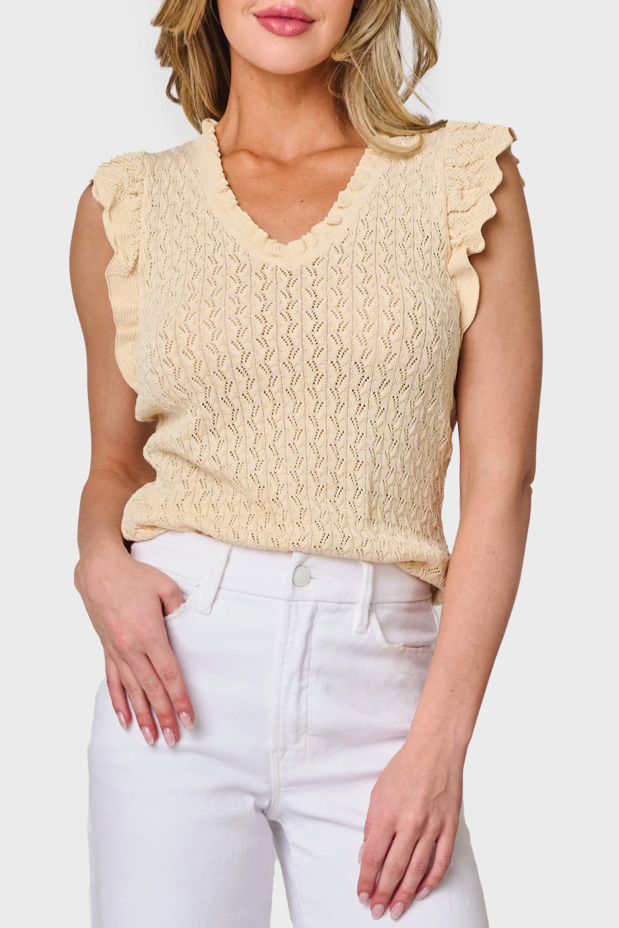 Pointelle Sweater Tank With Flutter Sleeve From Gibsonlook