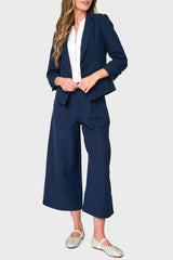Notch Collar Linen Blazer with Rouched Sleeve from Gibsonlook