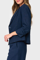 Notch Collar Linen Blazer with Rouched Sleeve from Gibsonlook