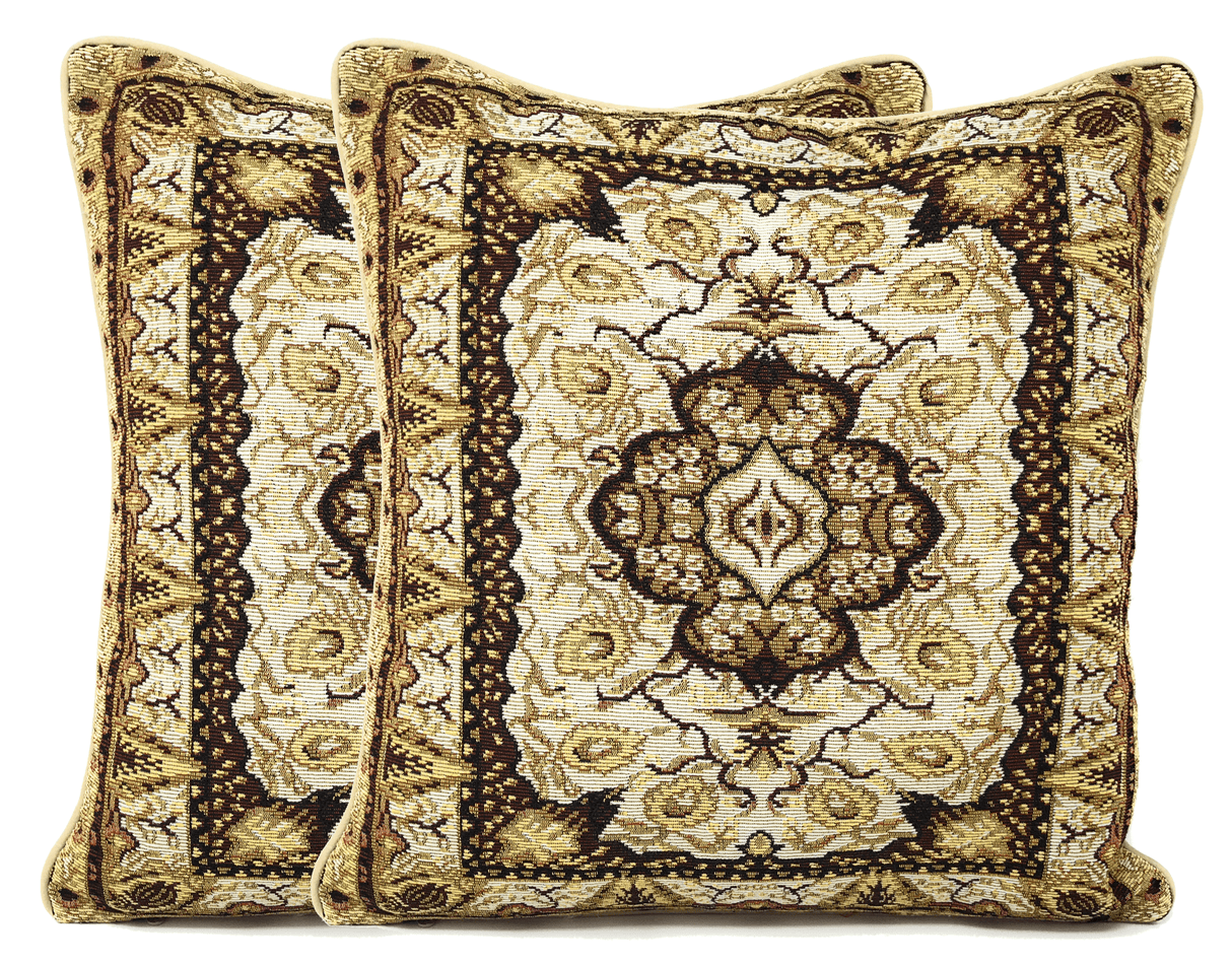 DaDa Bedding Elegant Golden Persian Style Rug Floral Tapestry Throw Pillow Covers 16" x 16" from DaDalogy Bedding Collection