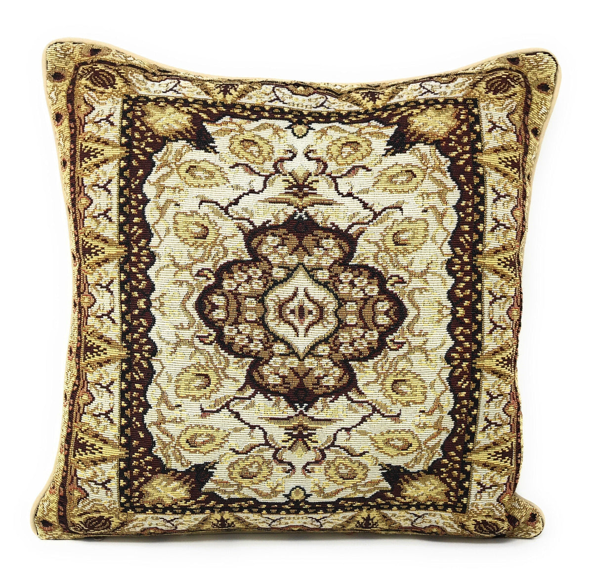 DaDa Bedding Elegant Golden Persian Style Rug Floral Tapestry Throw Pillow Covers 16" x 16" from DaDalogy Bedding Collection