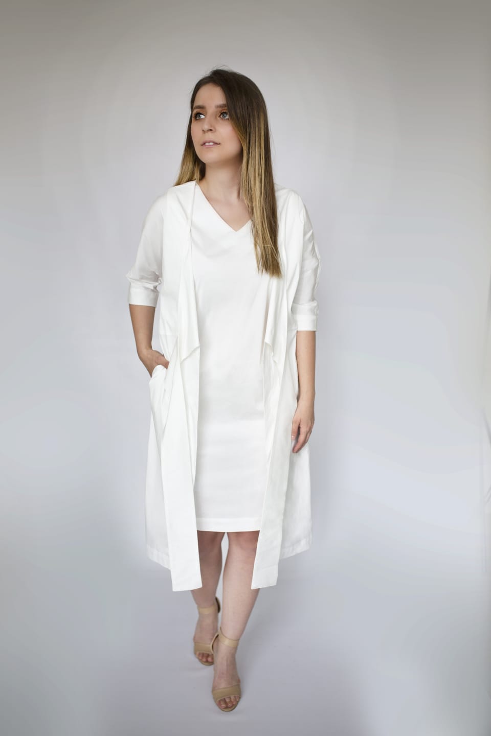 Gray Dress jacket 3/4 sleeve ties in front with pockets Premium Quality from EBRU Home