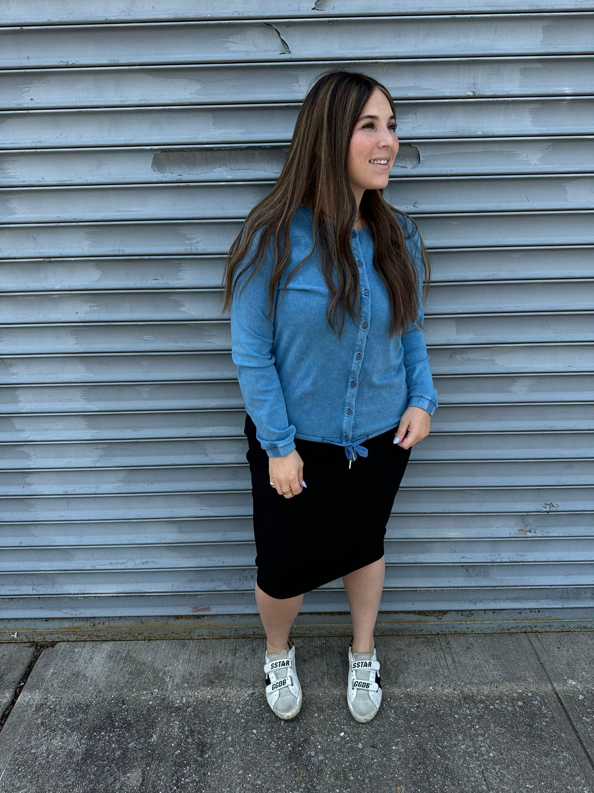 Stone Wash Button Down Top From Drama NYC Plus