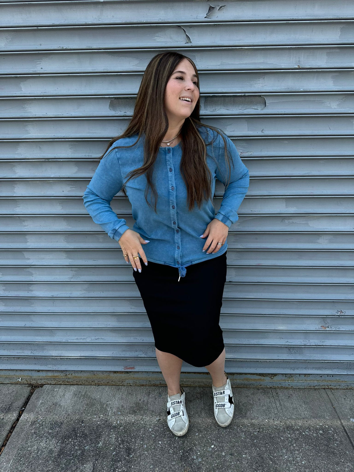Stone Wash Button Down Top From Drama NYC Plus