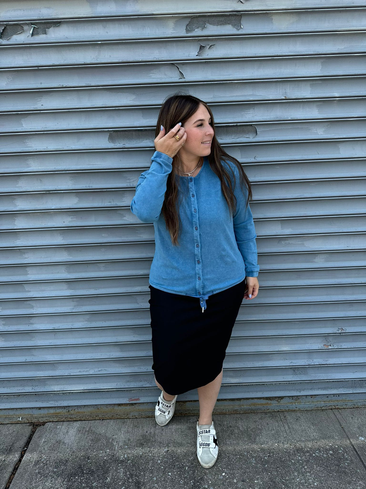 Stone Wash Button Down Top From Drama NYC Plus