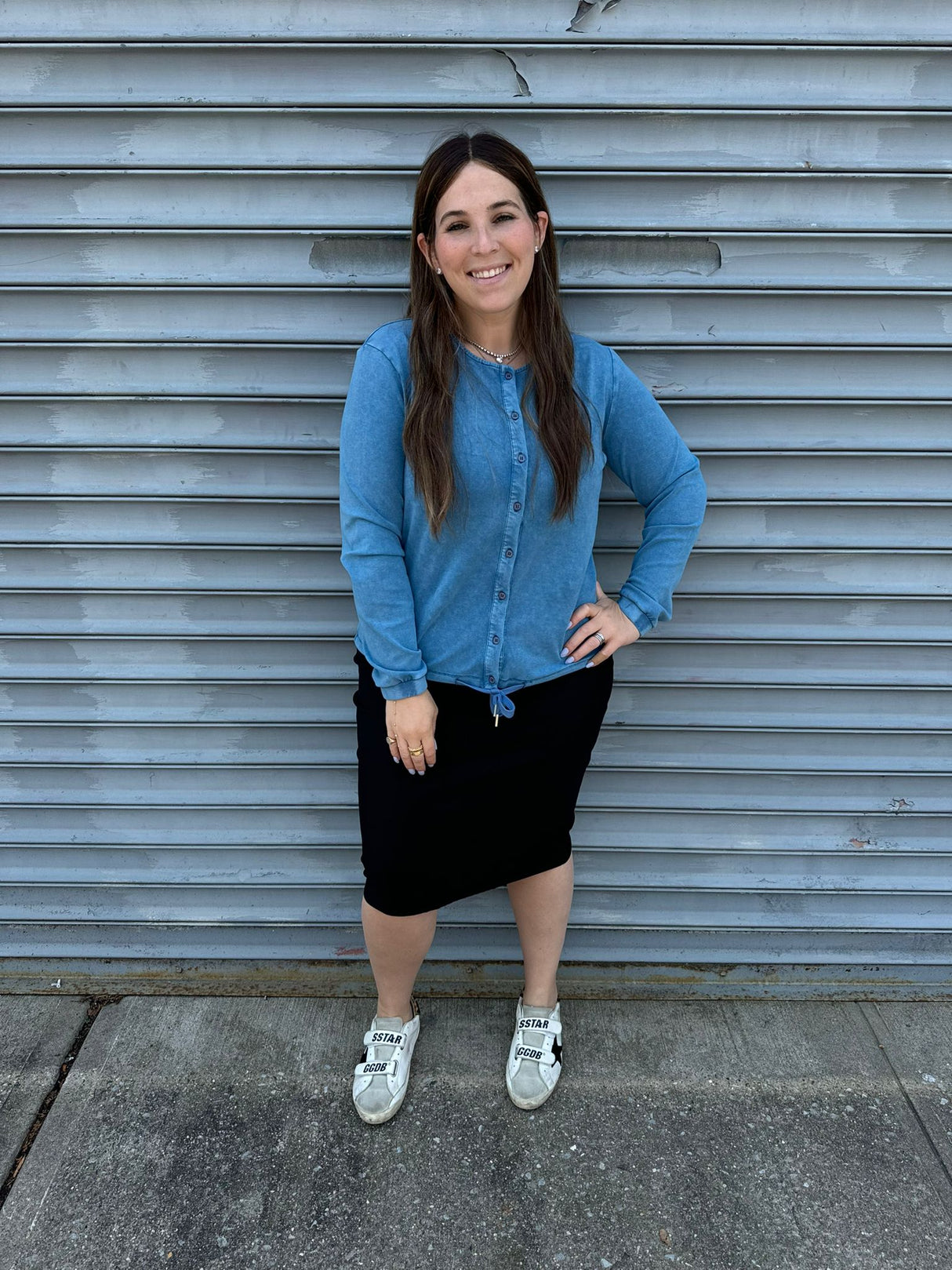 Stone Wash Button Down Top From Drama NYC Plus