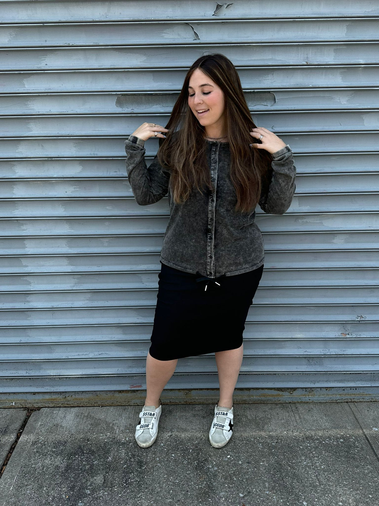 Stone Wash Button Down Top From Drama NYC Plus