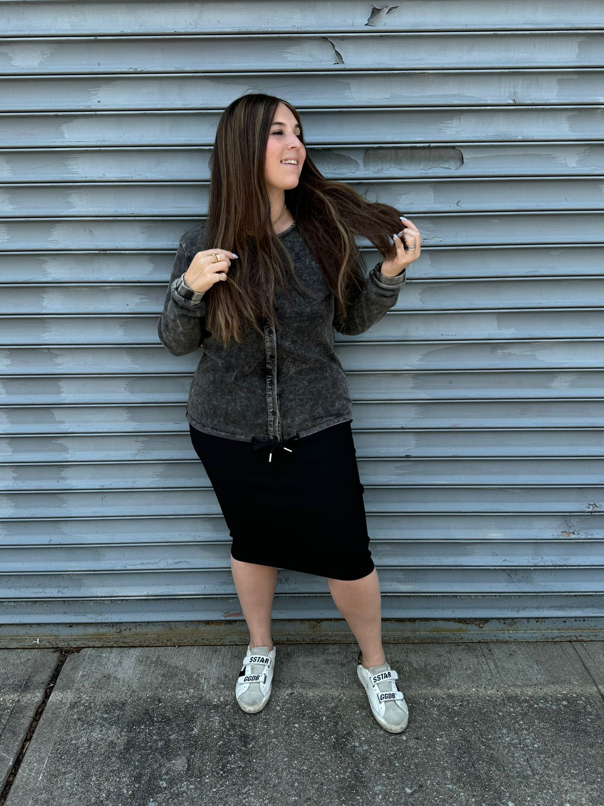 Stone Wash Button Down Top From Drama NYC Plus