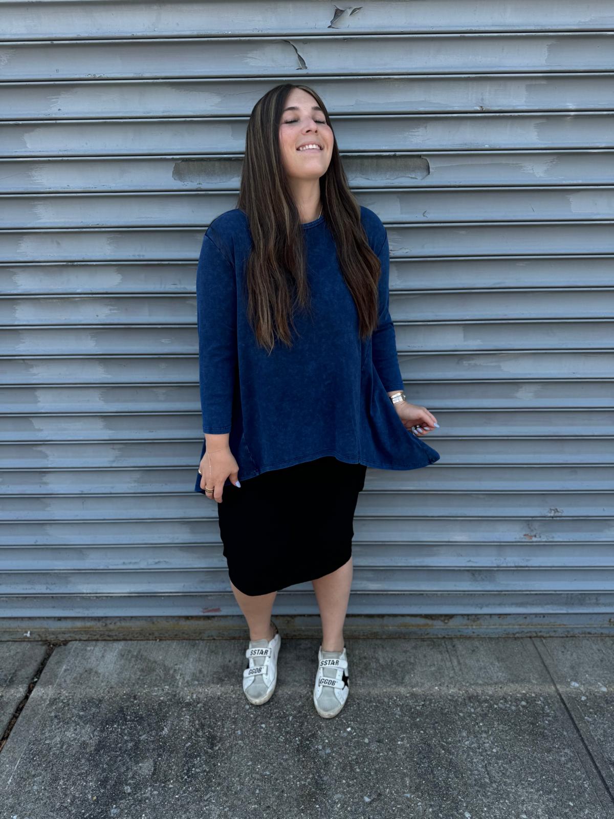Stonewash Asymmetrical Top From Drama NYC Plus