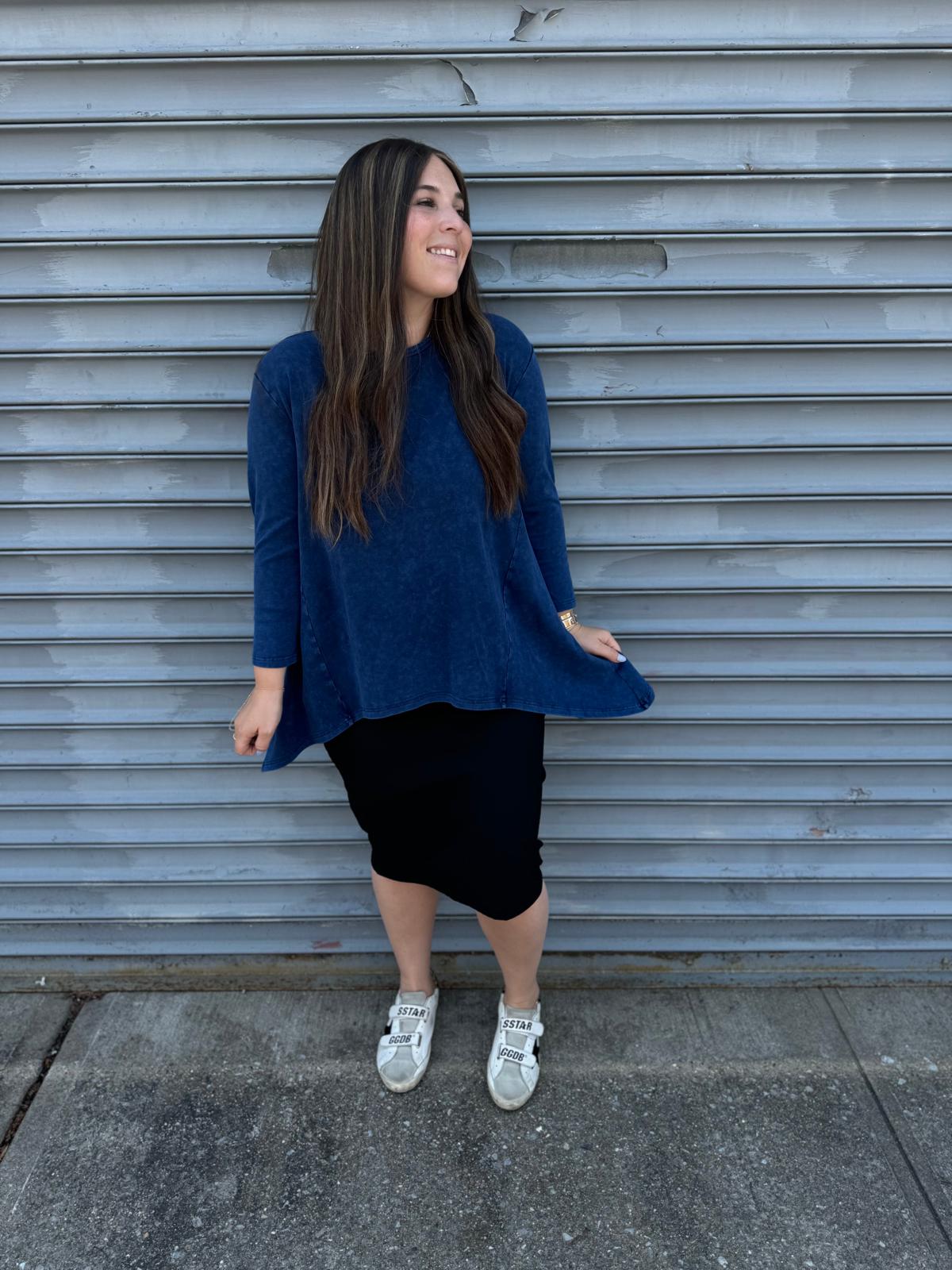 Stonewash Asymmetrical Top From Drama NYC Plus