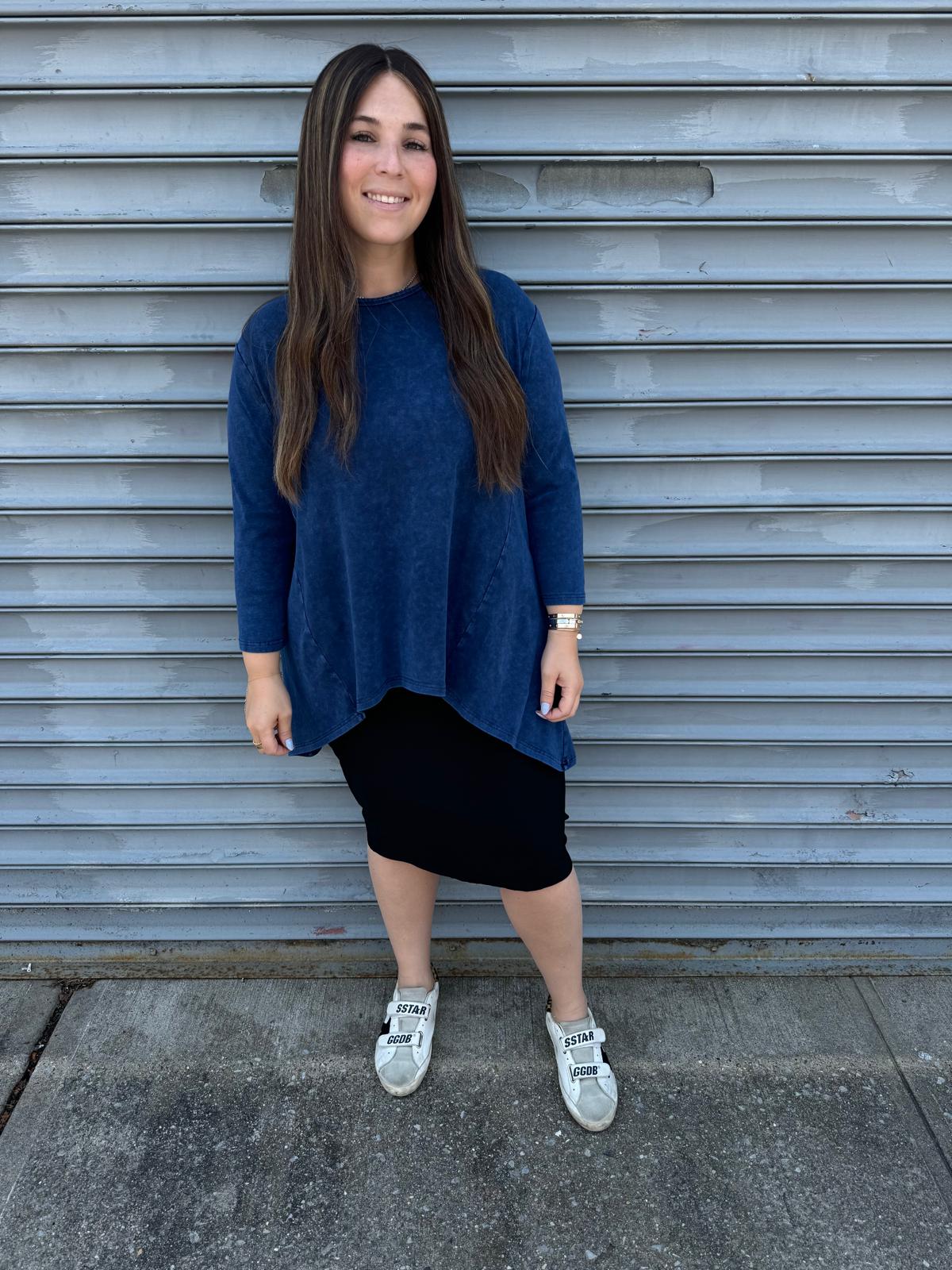 Stonewash Asymmetrical Top From Drama NYC Plus
