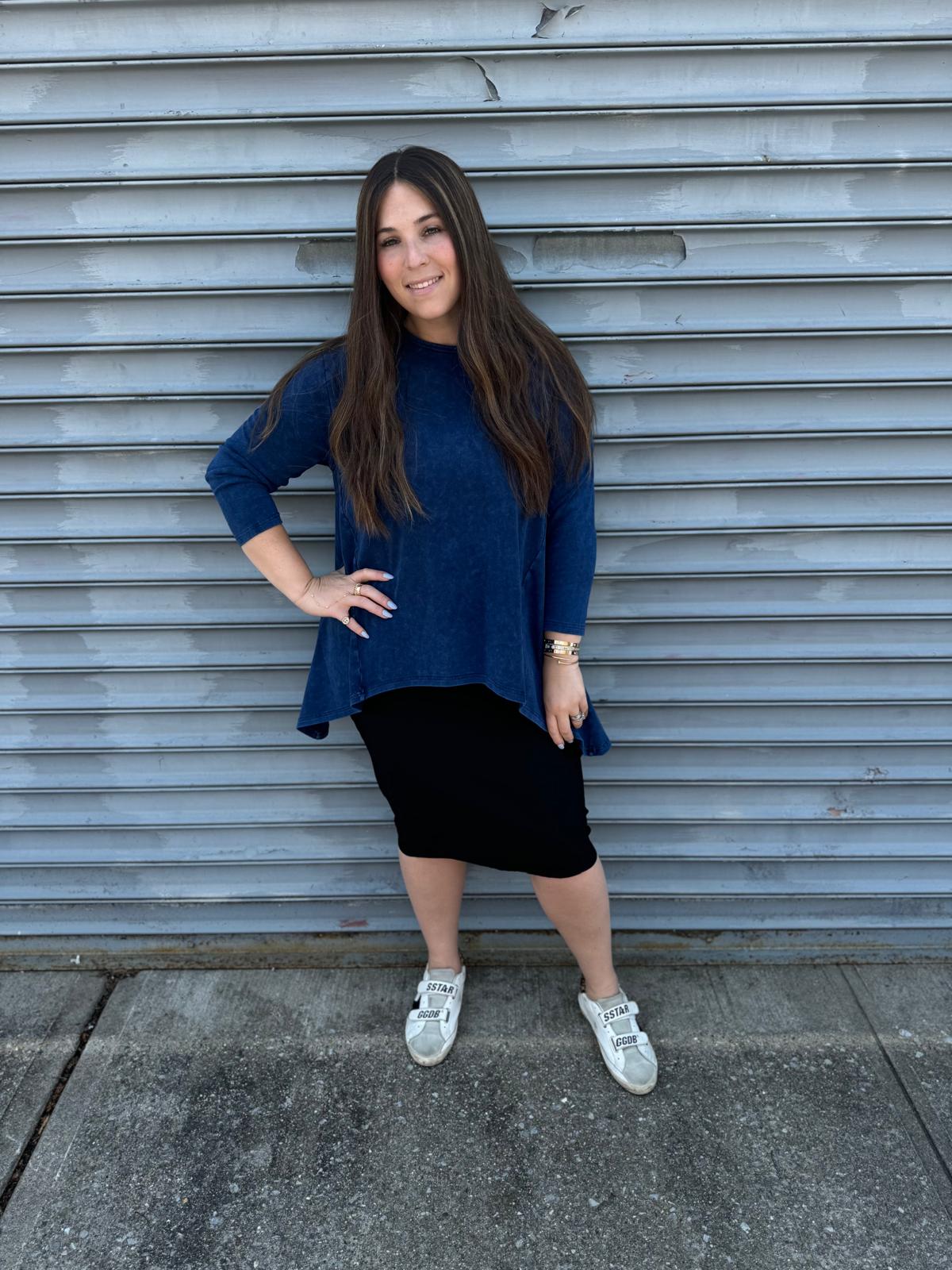 Stonewash Asymmetrical Top From Drama NYC Plus