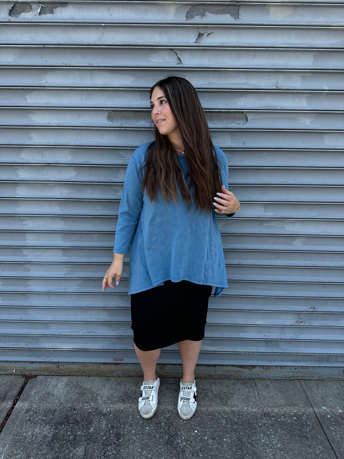 Stonewash Asymmetrical Top From Drama NYC Plus