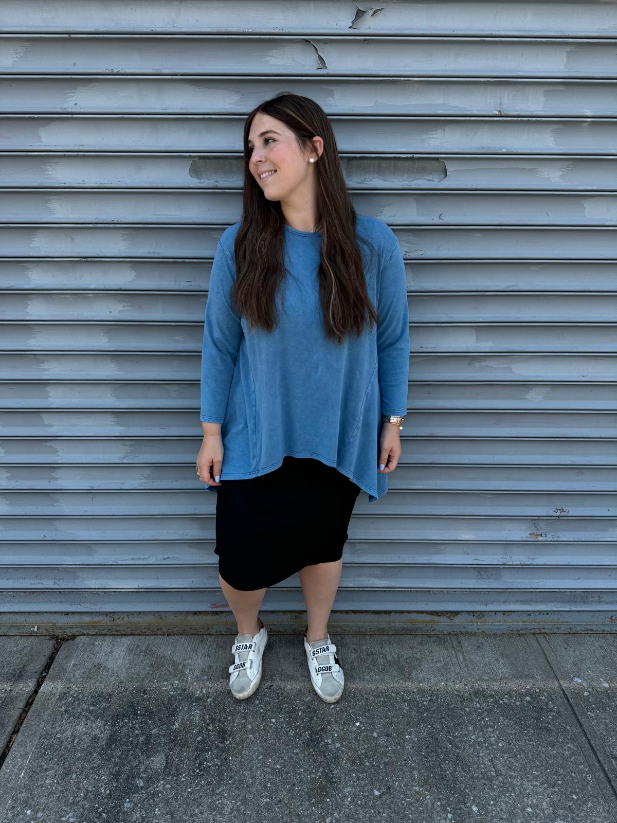 Stonewash Asymmetrical Top From Drama NYC Plus