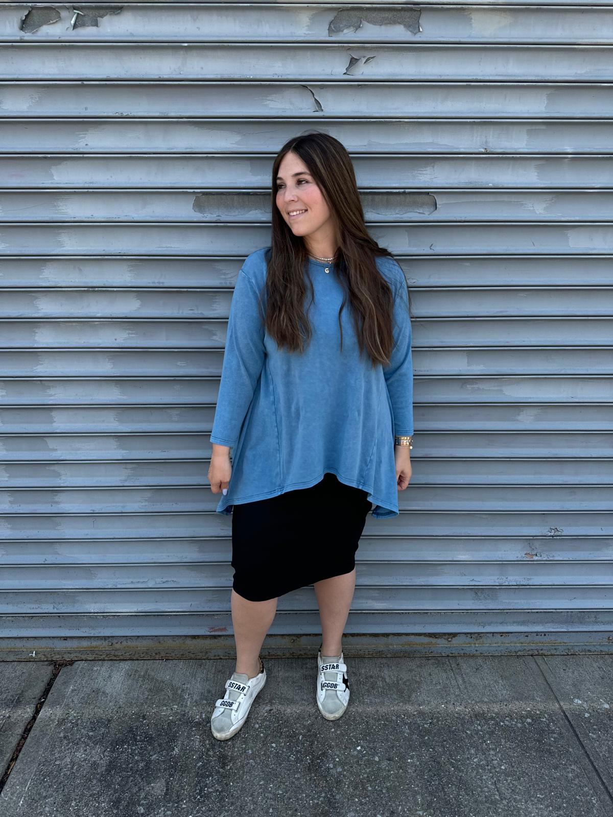 Stonewash Asymmetrical Top From Drama NYC Plus