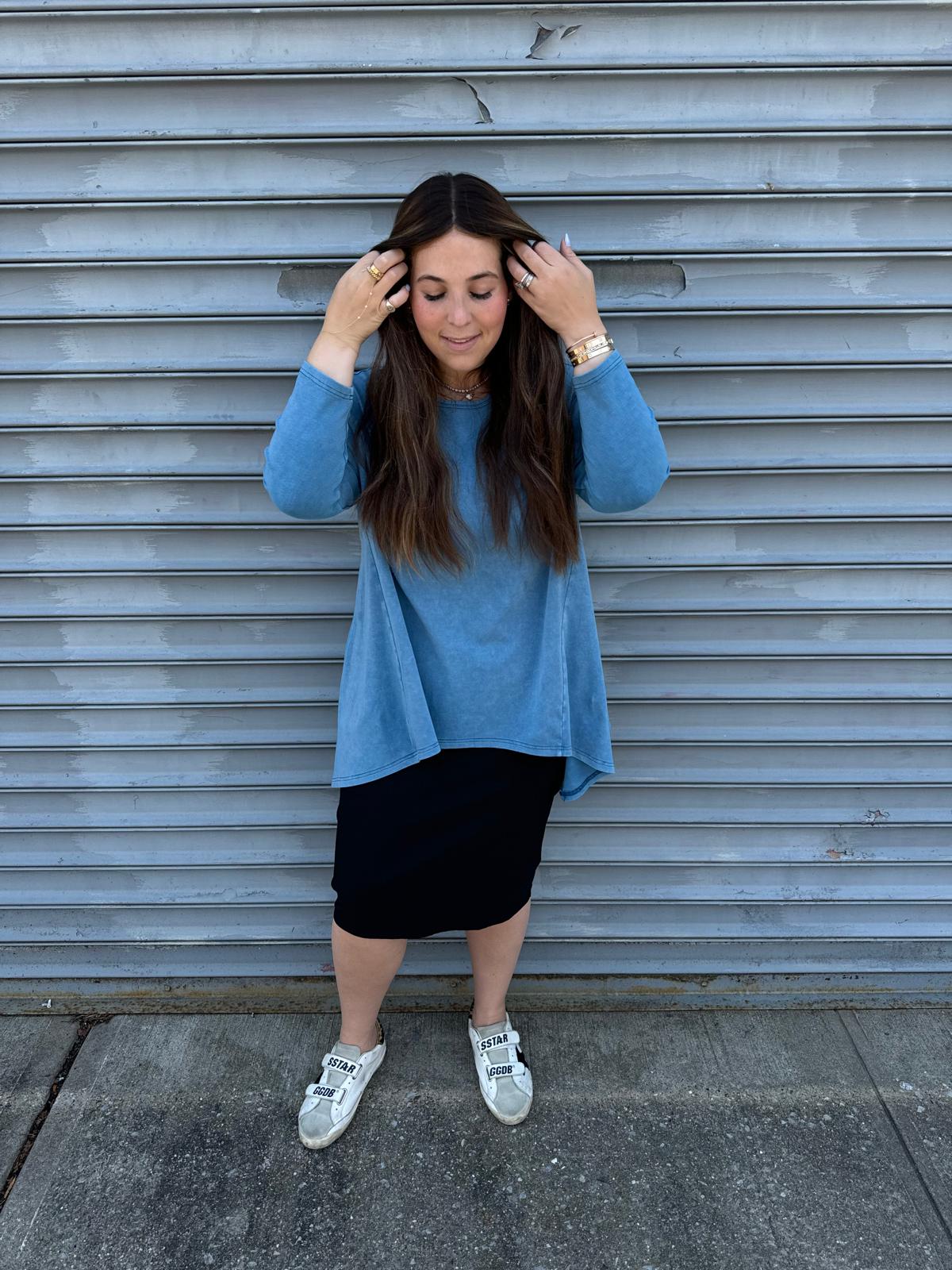 Stonewash Asymmetrical Top From Drama NYC Plus