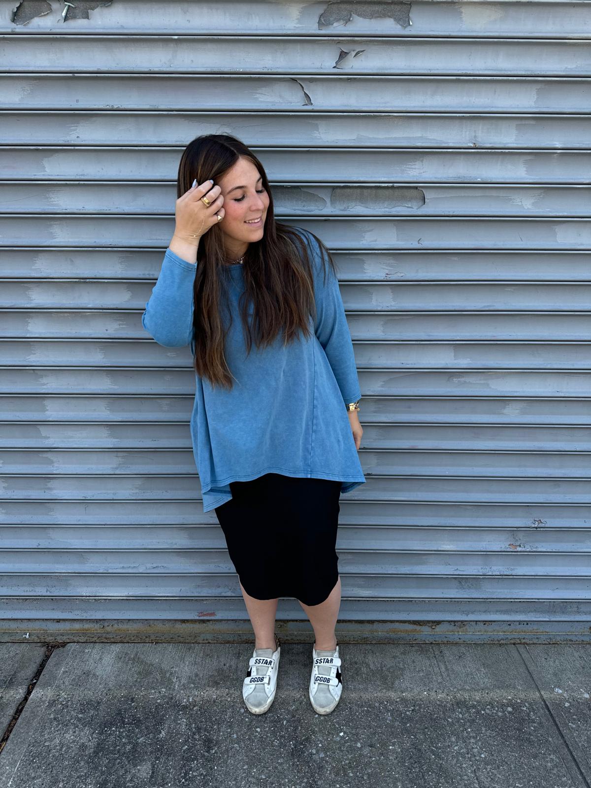 Stonewash Asymmetrical Top From Drama NYC Plus