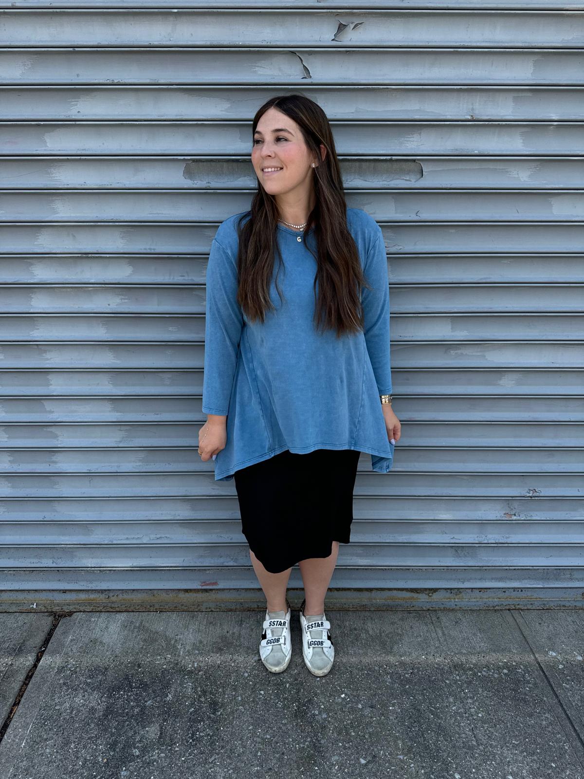 Stonewash Asymmetrical Top From Drama NYC Plus