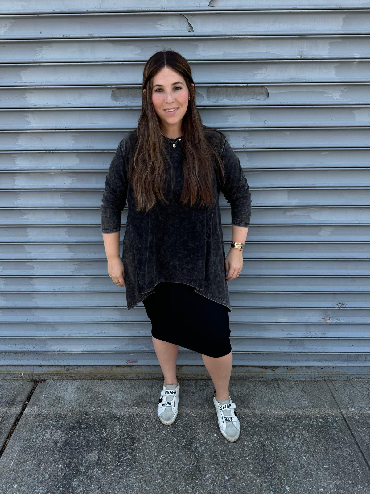 Stonewash Asymmetrical Top From Drama NYC Plus