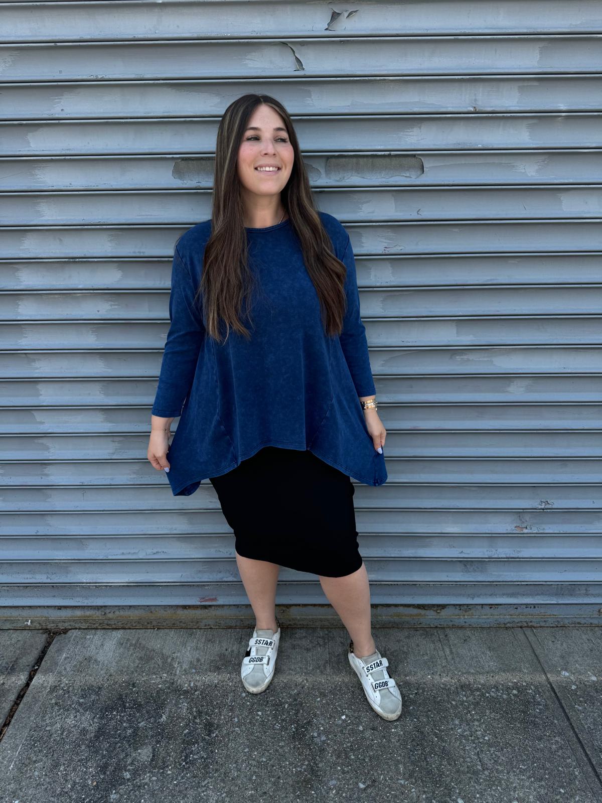 Stonewash Asymmetrical Top From Drama NYC Plus