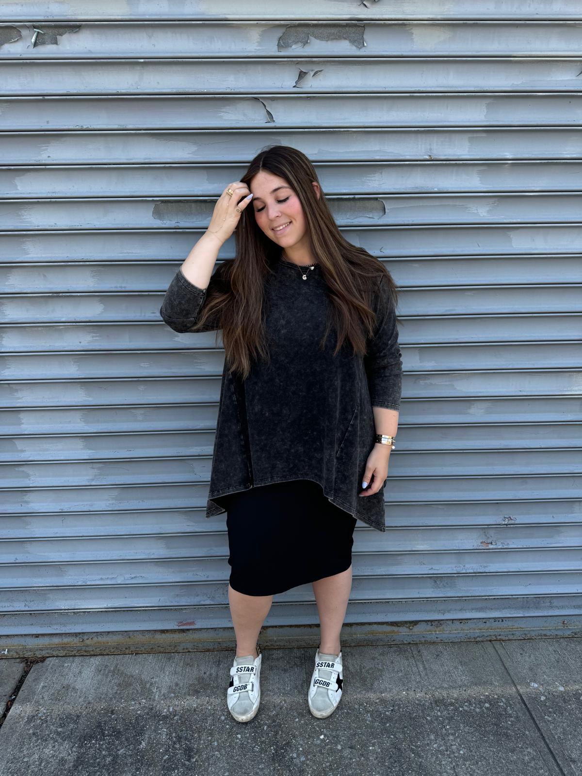 Stonewash Asymmetrical Top From Drama NYC Plus